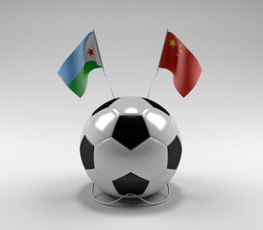 Cibuti - Çin Futbol Bayrakları, Beyaz Arkaplan - 3D Render