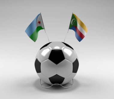 Cibuti - Komoros Futbol Bayrakları, Beyaz Arkaplan - 3D Render