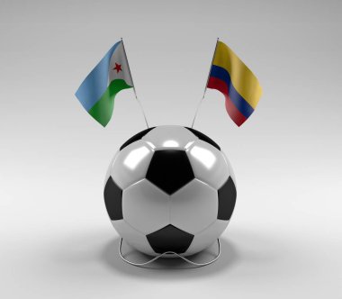 Cibuti - Kolombiya Futbol Bayrakları, Beyaz Arkaplan - 3D Render