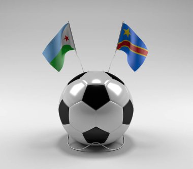 Cibuti - Kongo Demokratik Cumhuriyeti Futbol Bayrakları, Beyaz Arkaplan - 3D Render