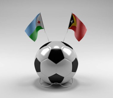 Cibuti - Doğu Timor Futbol Bayrakları, Beyaz Arkaplan - 3D Render
