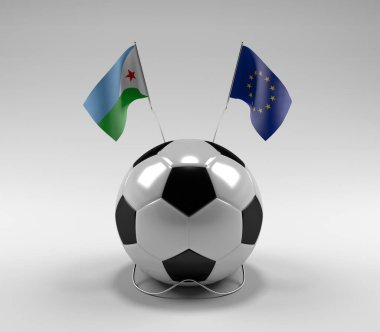 Cibuti - Avrupa Birliği Futbol Bayrakları, Beyaz Arkaplan - 3D Render