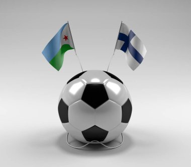 Cibuti - Finlandiya Futbol Bayrakları, Beyaz Arkaplan - 3D Render