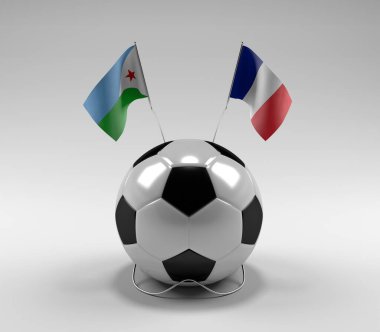 Cibuti - Fransa Futbol Bayrakları, Beyaz Arkaplan - 3D Render