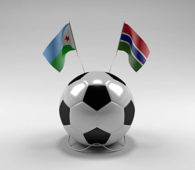 Cibuti - Gambiya Futbol Bayrakları, Beyaz Arkaplan - 3D Render