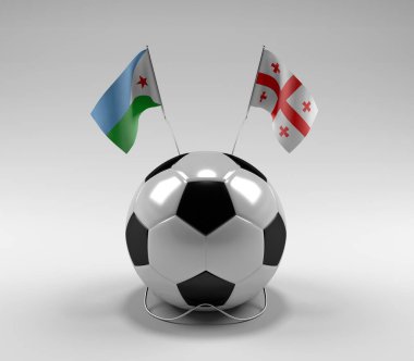 Cibuti - Gürcistan Futbol Bayrakları, Beyaz Arkaplan - 3D Render