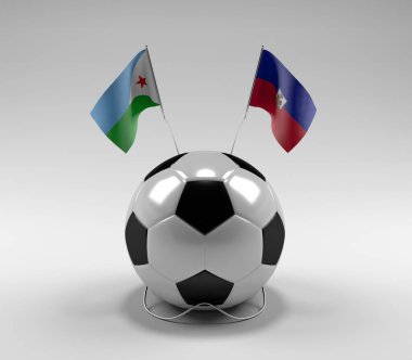 Cibuti - Haiti Futbol Bayrakları, Beyaz Arkaplan - 3D Render