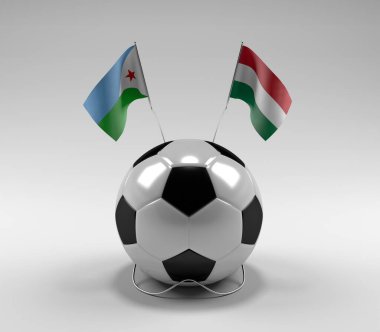 Cibuti - Macaristan Futbol Bayrakları, Beyaz Arkaplan - 3D Render