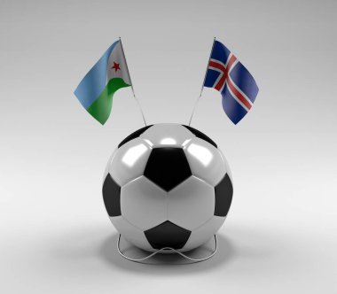 Cibuti - İzlanda Futbol Bayrakları, Beyaz Arkaplan - 3D Render