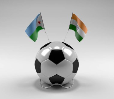 Cibuti - Hindistan Futbol Bayrakları, Beyaz Arkaplan - 3D Render