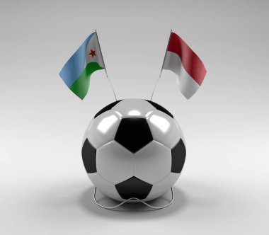 Cibuti - Endonezya Futbol Bayrakları, Beyaz Arkaplan - 3D Render