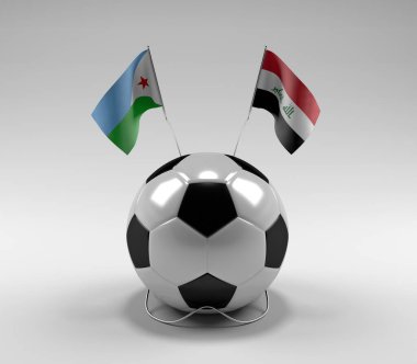 Cibuti - Irak Futbol Bayrakları, Beyaz Arkaplan - 3D Render