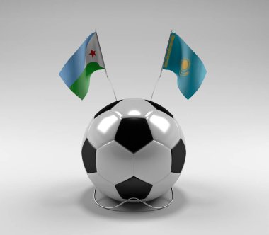 Cibuti - Kazakistan Futbol Bayrakları, Beyaz Arkaplan - 3D Render