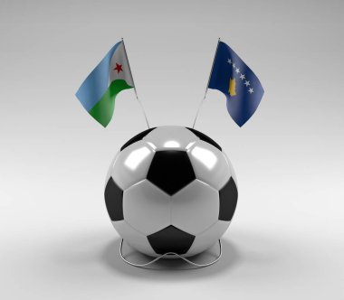 Cibuti - Kosova Futbol Bayrakları, Beyaz Arkaplan - 3D Hazırlama