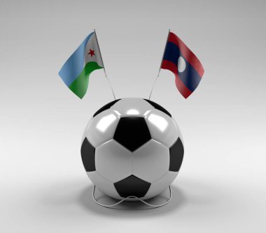Cibuti - Laos Futbol Bayrakları, Beyaz Arkaplan - 3D Render