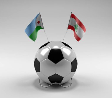 Cibuti - Lübnan Futbol Bayrakları, Beyaz Arkaplan - 3D Render