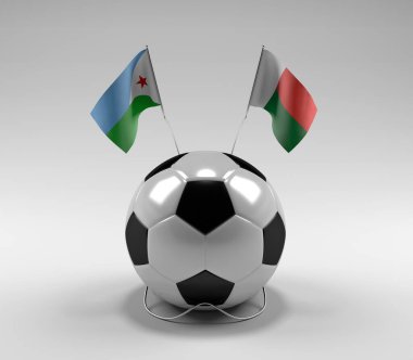Cibuti - Madagaskar Futbol Bayrakları, Beyaz Arkaplan - 3D Render