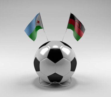 Cibuti - Malawi Futbol Bayrakları, Beyaz Arkaplan - 3D Render