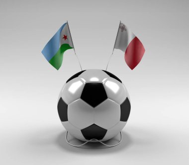 Cibuti - Malta Futbol Bayrakları, Beyaz Arkaplan - 3D Render