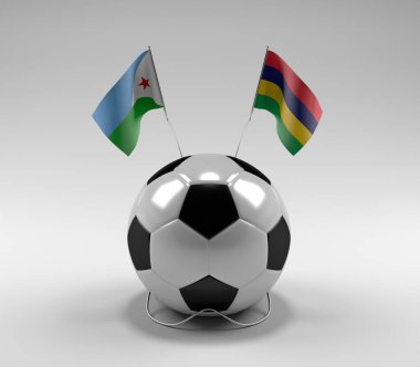 Cibuti - Mauritius Futbol Bayrakları, Beyaz Arkaplan - 3D Render