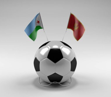 Cibuti - Karadağ Futbol Bayrakları, Beyaz Arkaplan - 3D Render