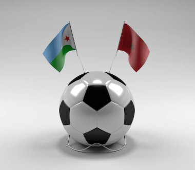 Cibuti - Fas Futbol Bayrakları, Beyaz Arkaplan - 3D Render