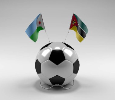 Cibuti - Mozambik Futbol Bayrakları, Beyaz Arkaplan - 3D Render