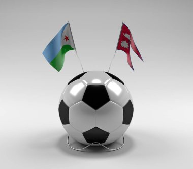 Cibuti - Nepal Futbol Bayrakları, Beyaz Arkaplan - 3D Render