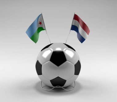 Cibuti - Hollanda Futbol Bayrakları, Beyaz Arkaplan - 3D Render