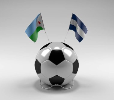 Cibuti - Nikaragua Futbol Bayrakları, Beyaz Arkaplan - 3D Render