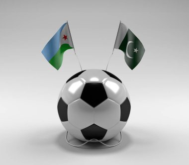 Cibuti - Pakistan Futbol Bayrakları, Beyaz Arkaplan - 3D Render