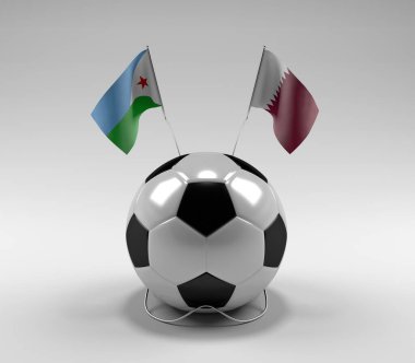 Cibuti - Katar Futbol Bayrakları, Beyaz Arkaplan - 3D Render