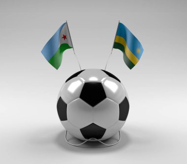 Cibuti - Ruanda Futbol Bayrakları, Beyaz Arkaplan - 3D Render