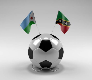 Cibuti - Saint-Kitts-and-Nevis Futbol Bayrakları, Beyaz Arkaplan - 3D Render
