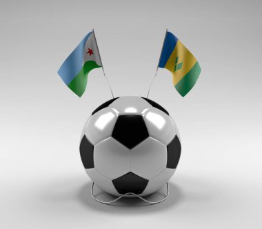 Cibuti - Saint-Vincent-and the-Grenadines Futbol Bayrakları, Beyaz Arkaplan - 3D Yapım
