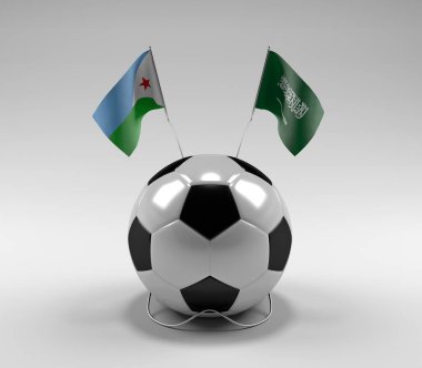 Cibuti - Suudi Arabistan Futbol Bayrakları, Beyaz Arkaplan - 3D Render