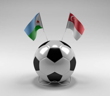 Cibuti - Singapur Futbol Bayrakları, Beyaz Arkaplan - 3D Render