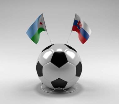Cibuti - Slovakya Futbol Bayrakları, Beyaz Arkaplan - 3D Render