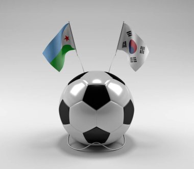 Cibuti - Güney Kore Futbol Bayrakları, Beyaz Arkaplan - 3D Render