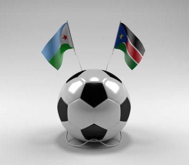 Cibuti - Güney Sudan Futbol Bayrakları, Beyaz Arkaplan - 3D Render