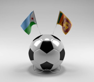 Cibuti - Sri-Lanka Futbol Bayrakları, Beyaz Arkaplan - 3D Render