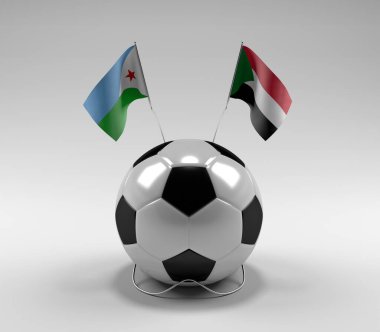 Cibuti - Sudan Futbol Bayrakları, Beyaz Arkaplan - 3D Render