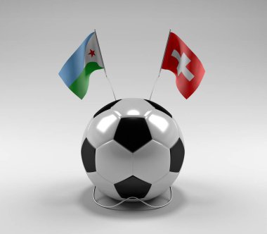 Cibuti - İsviçre Futbol Bayrakları, Beyaz Arkaplan - 3D Render