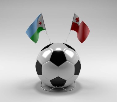 Cibuti - Tonga Futbol Bayrakları, Beyaz Arkaplan - 3D Render