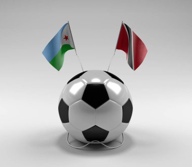 Cibuti - Trinidad ve Tobago Futbol Bayrakları, Beyaz Arkaplan - 3D Render