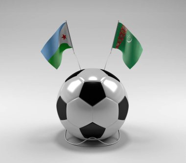 Cibuti - Türkmenistan Futbol Bayrakları, Beyaz Arkaplan - 3D Render