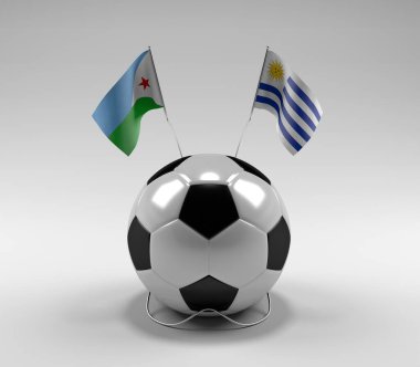 Cibuti - Uruguay Futbol Bayrakları, Beyaz Arkaplan - 3D Render