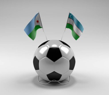 Cibuti - Özbekistan Futbol Bayrakları, Beyaz Arkaplan - 3D Render
