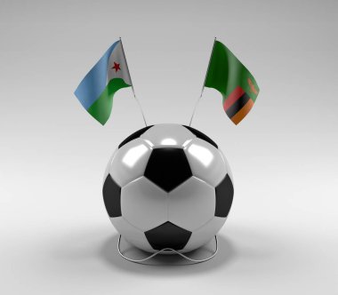Cibuti - Zambiya Futbol Bayrakları, Beyaz Arkaplan - 3D Render