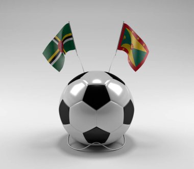 Dominica - Grenada Futbol Bayrakları, Beyaz Arkaplan - 3D Render